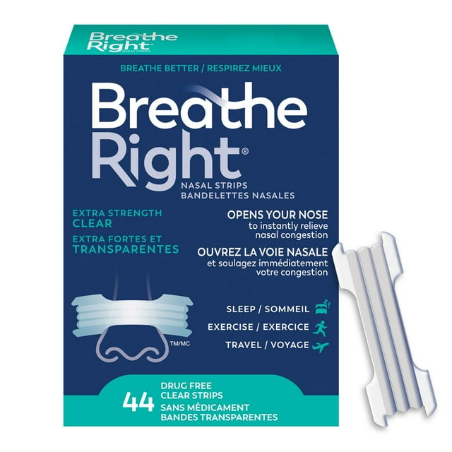 Breathe Right Nasal Strips Clear, Extra Strength, Instantly Relieve Nasal Congestion, 44 Clear Strips
