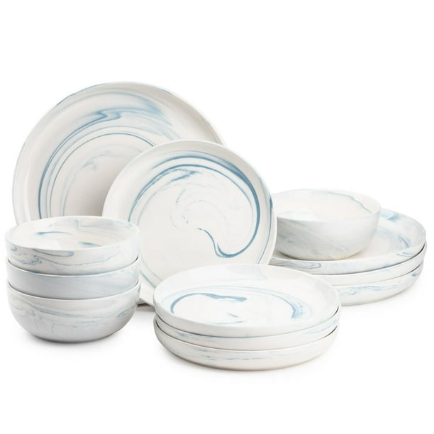 Thyme & Table Dinnerware Blue Marble Stoneware, 12 Piece Set Walmart.ca