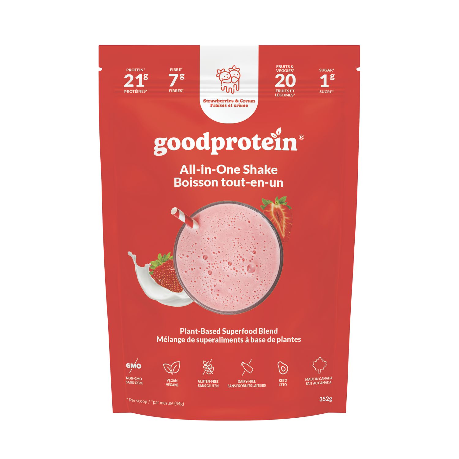 Good Protein, Vegan Protein, Strawberries & Cream, 100% Natural, Non-GMO, Gluten & Dairy Free, 352g