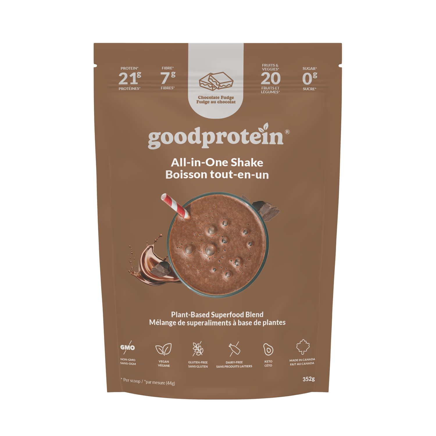 Good Protein, Vegan Protein, Chocolate Fudge, 100% Natural, Non-GMO, Gluten & Dairy Free, 352g