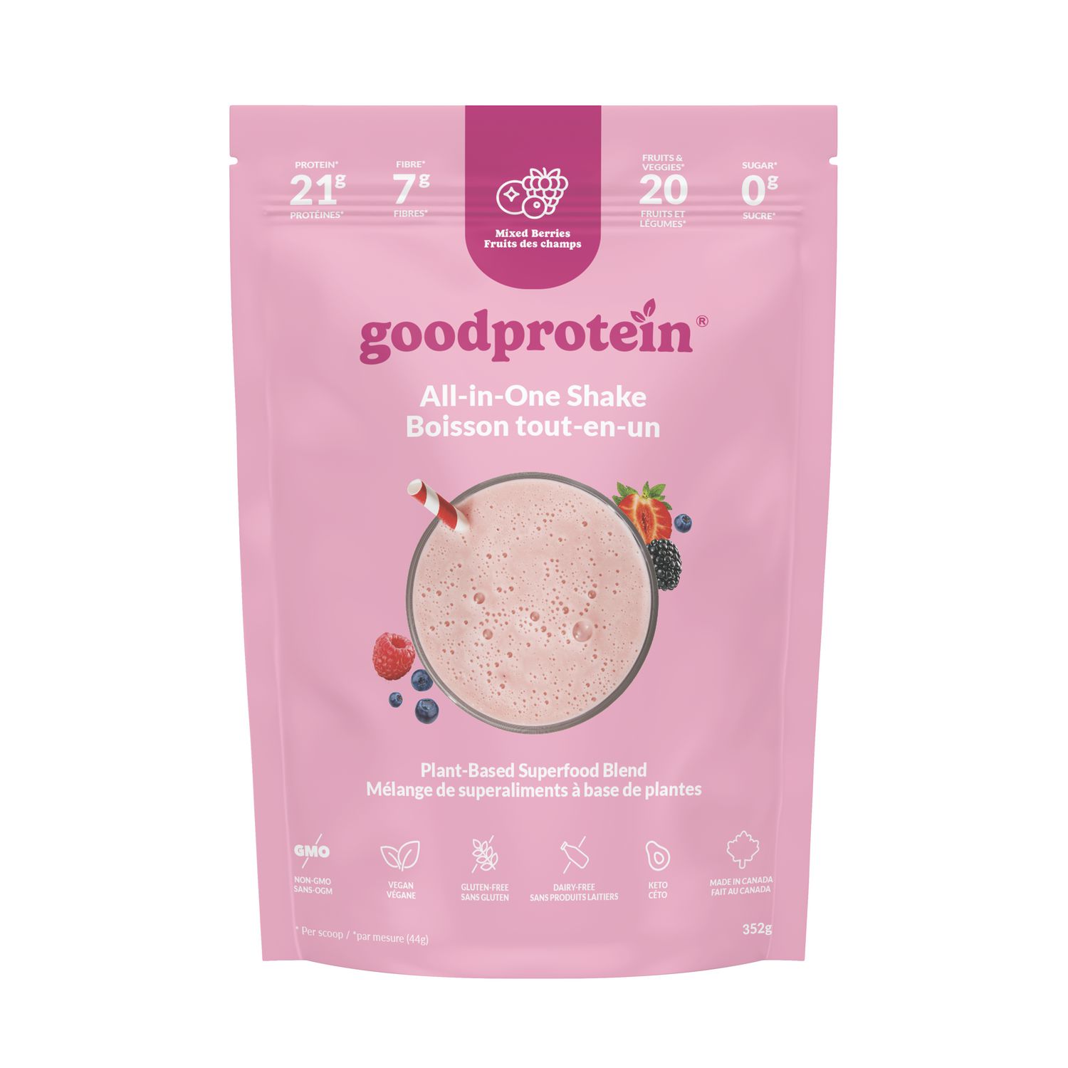 Good Protein, Vegan Protein, Mixed Berries, 100% Natural, Non-GMO, Gluten & Dairy Free, 352g