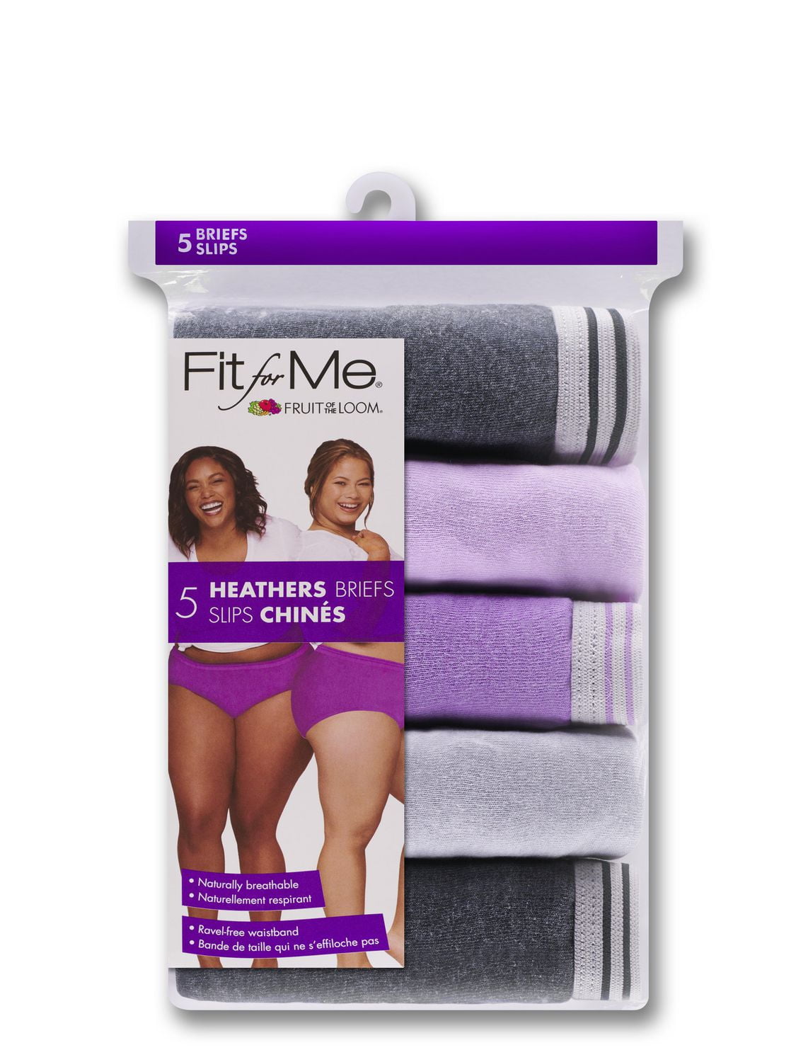 Slips chinées assorties Fit for Me pour femmes, paquet de 5,Tailles 9-13 FFM slips chinés pq. de 5