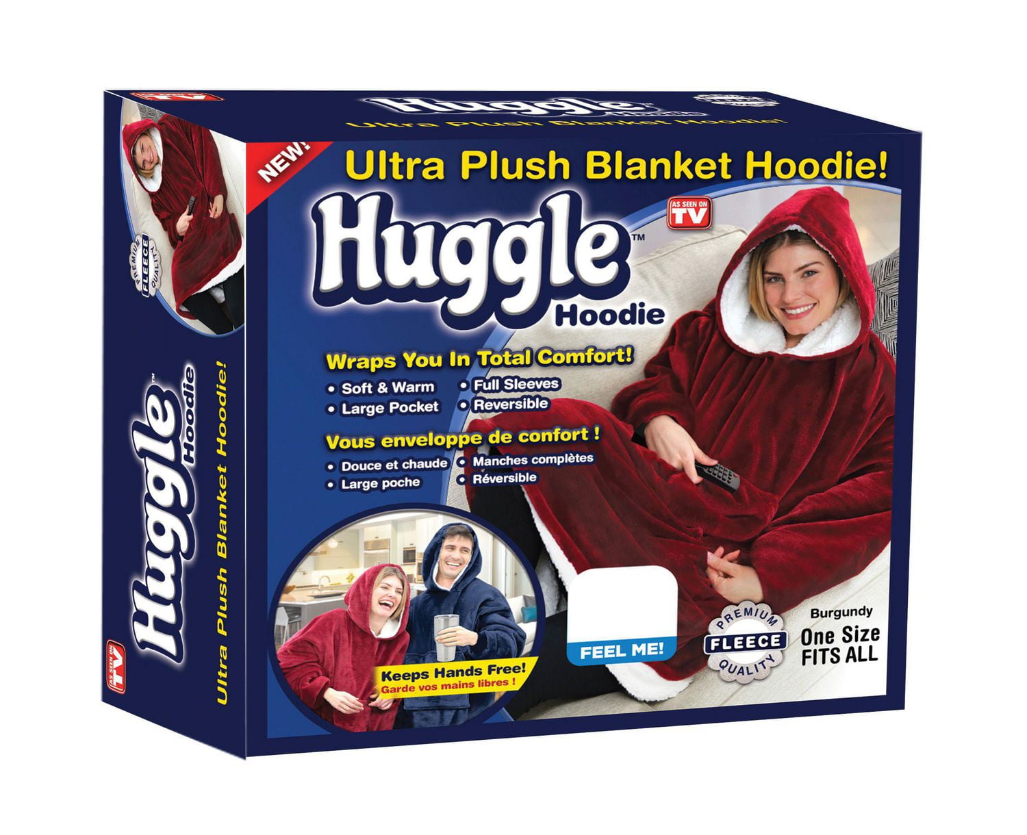 Huggle Hoodie Ultra Plush Adult Blanket Red One Size Walmart