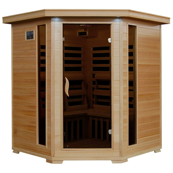 Radiant Saunas Hemlock Corner Infrared Sauna with 10 Carbon Heaters