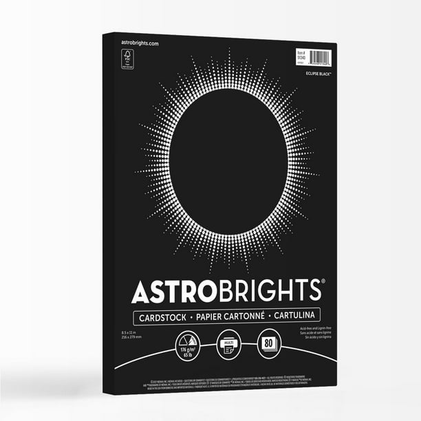 Papier cartonné Astrobrights noir éclipse 8.5” x11”, 65 lb, 80 feuilles 