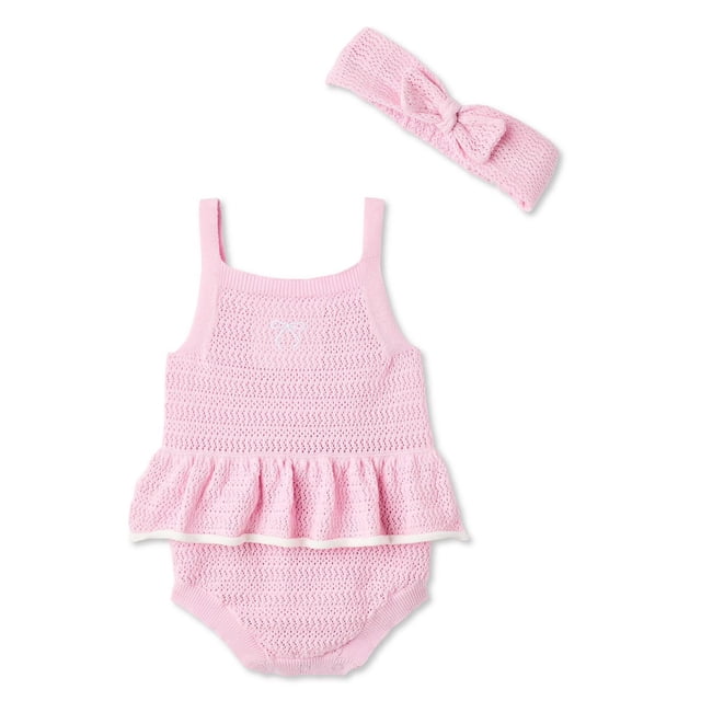 Ensemble 2 pièces avec barboteuse et serre-tête George pour bébés filles