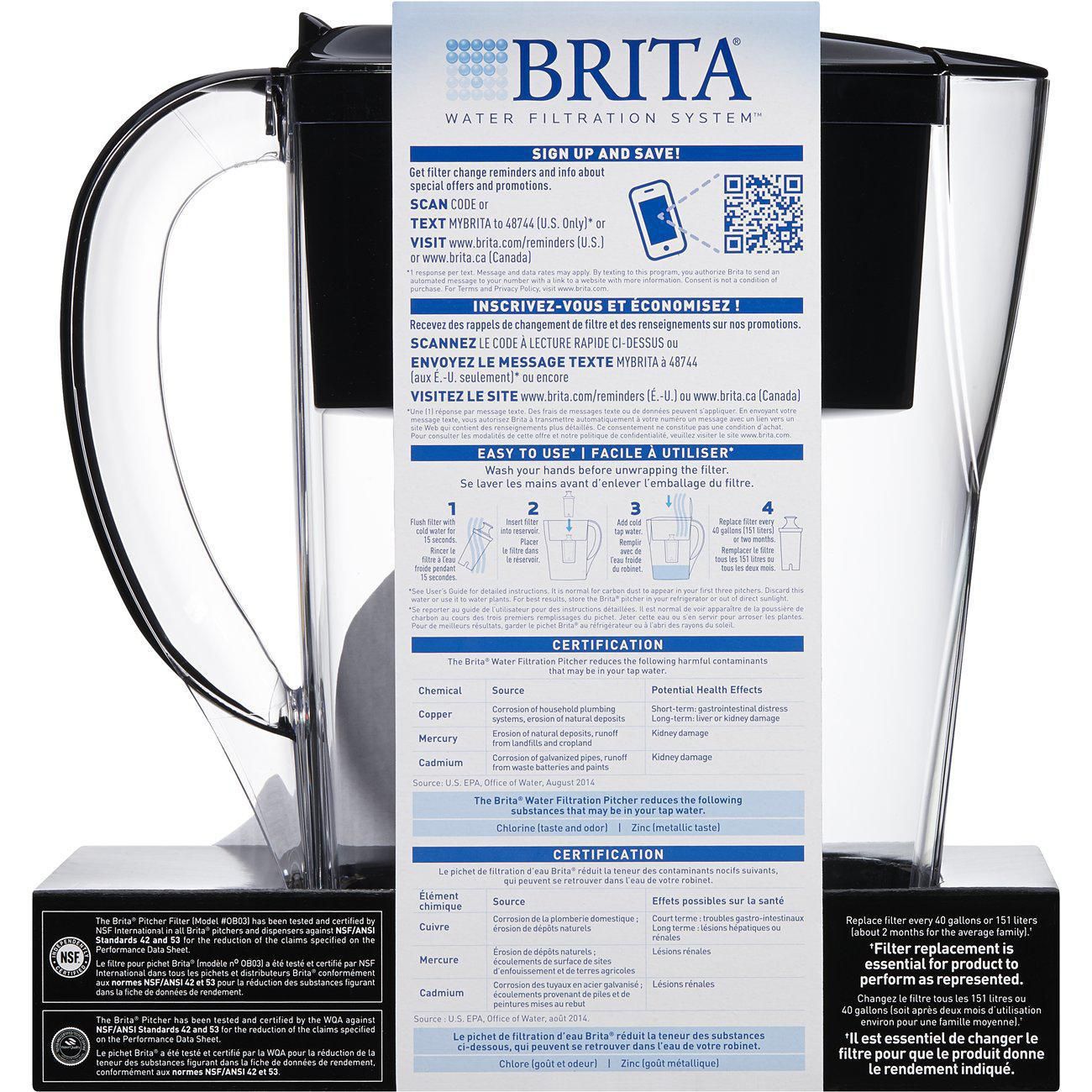Brita Système de filtration d'eau en pichet, modèle Slim de 5 tasses avec 1  filtre de rechange - 1 ea