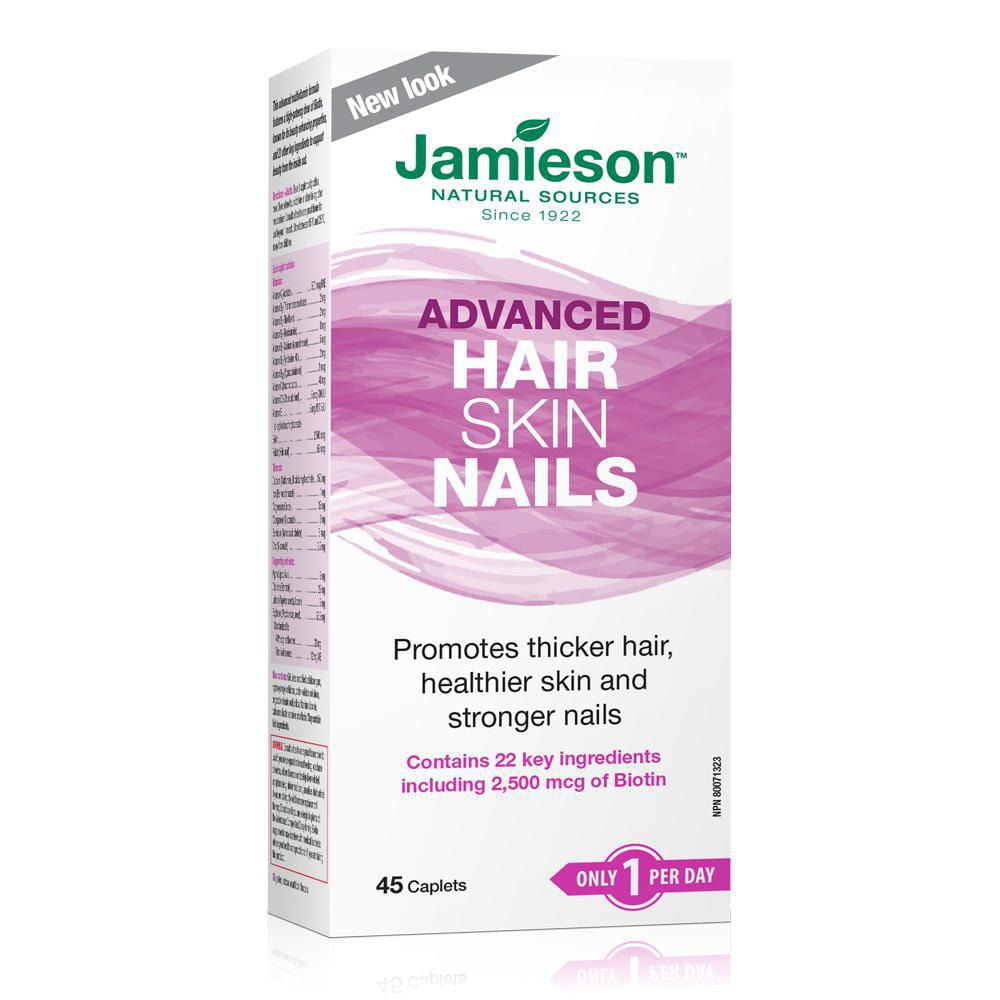 Jamieson Laboratories Jamieson Advanced Hair, Skin & Nails Caplets, 2500 mcg Biotin, 45 Count, 45 capsules