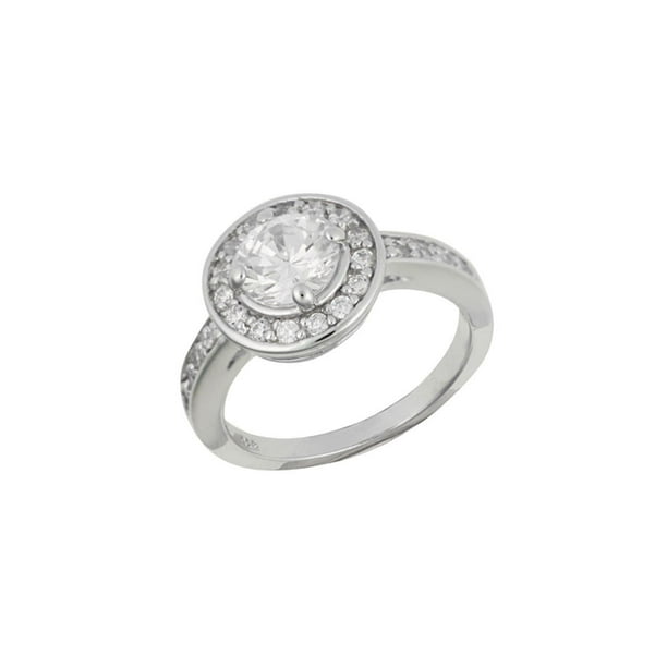 Sterling Silver Round Cubic Zirconia HALO Ring - Size 5 - Walmart.ca