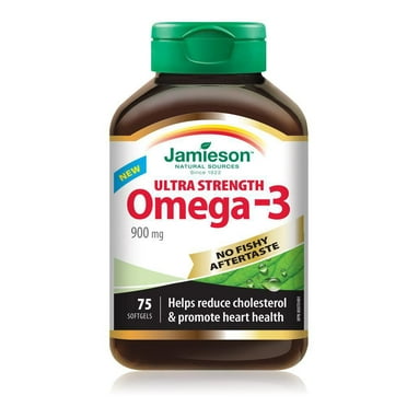 Jamieson No-Fishy-Aftertaste Omega-3 Softgels, 900 mg, Ultra Strength, 75 Count