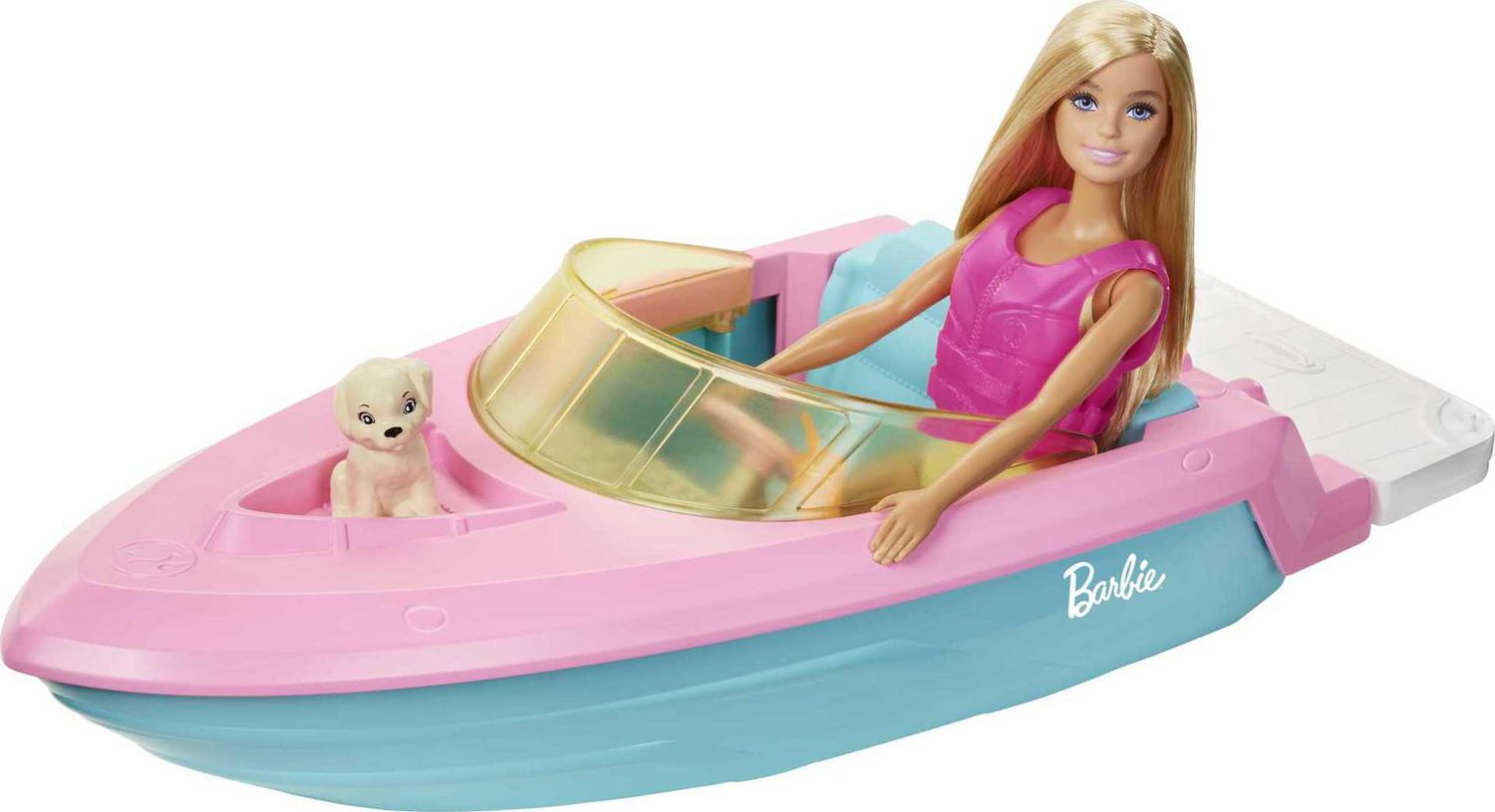 ​Barbie Doll and Boat Playset with Pet Puppy, Life Vest and