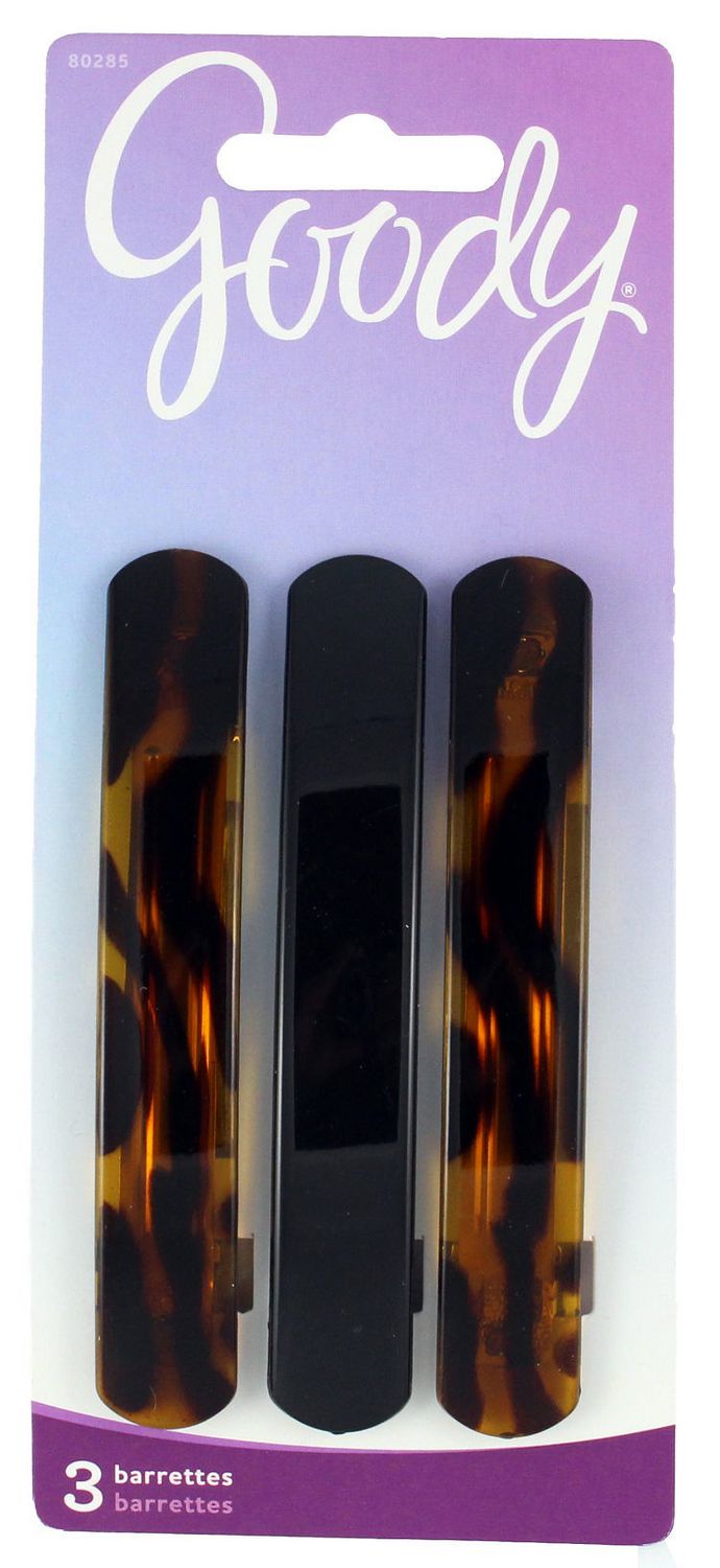 Goody Classics Rounded Barrette, Black and Brown Hair Clips, 3 Ct