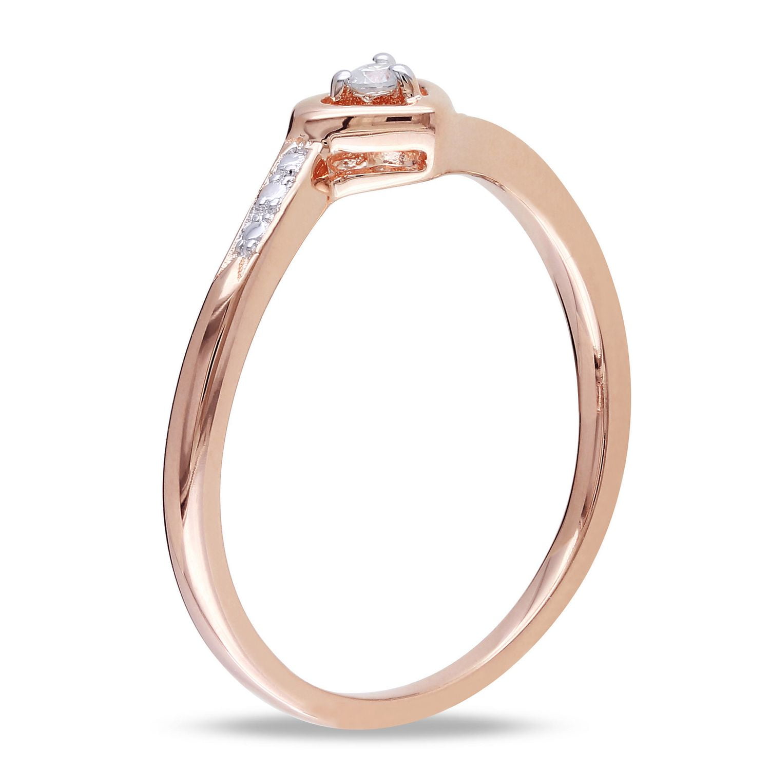 Bague de fiançailles Miabella en forme de cœur avec diamant en argent massif plaqué rhodium rose