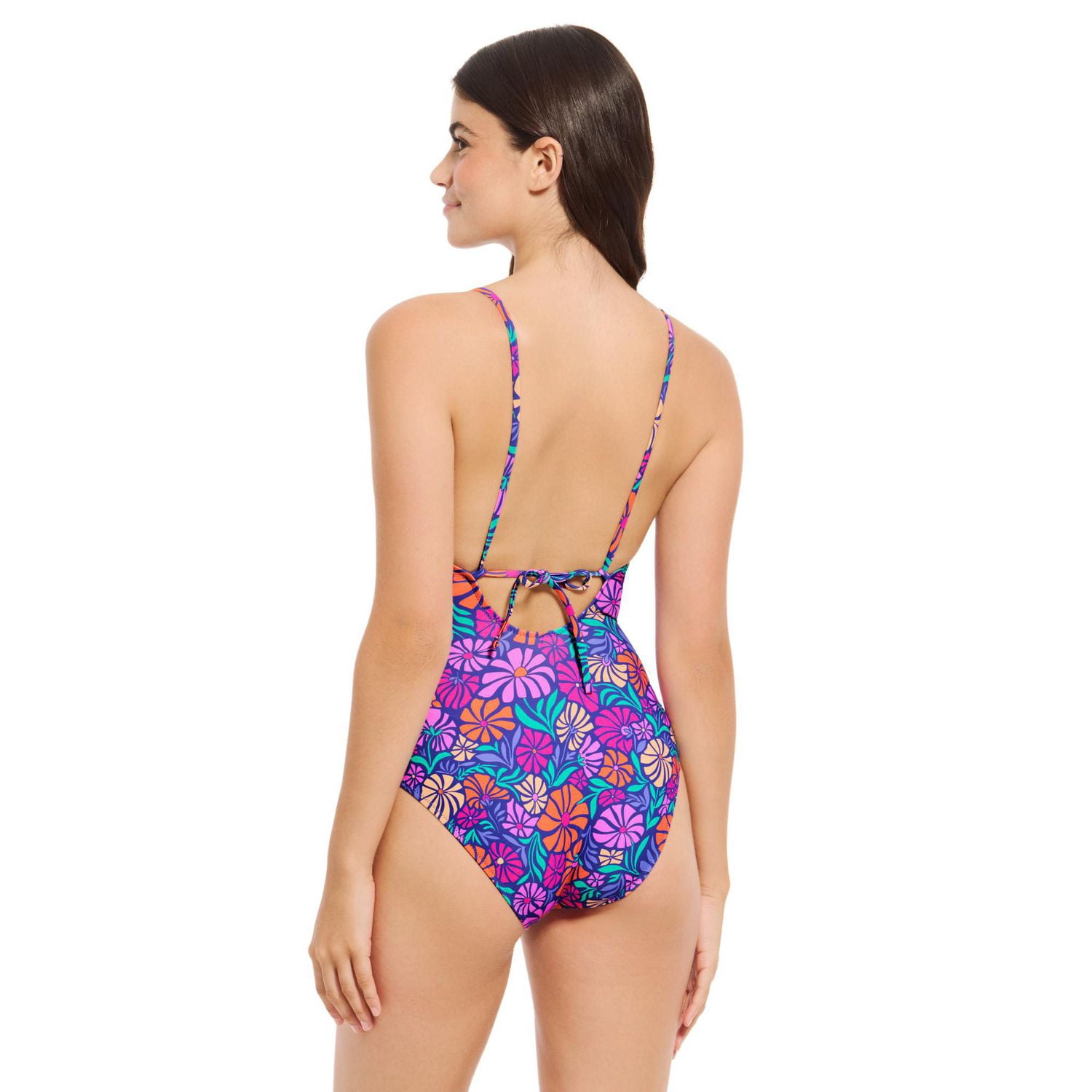 Summer Flirtt Women's Textured Lace-up Front One Piece High Leg Swimsuit