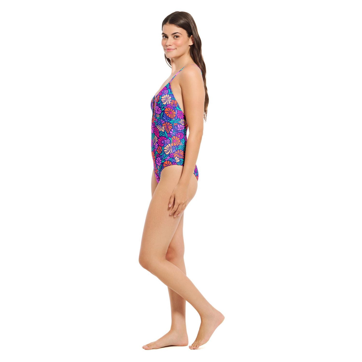 Summer Flirtt Women's Textured Lace-up Front One Piece High Leg Swimsuit