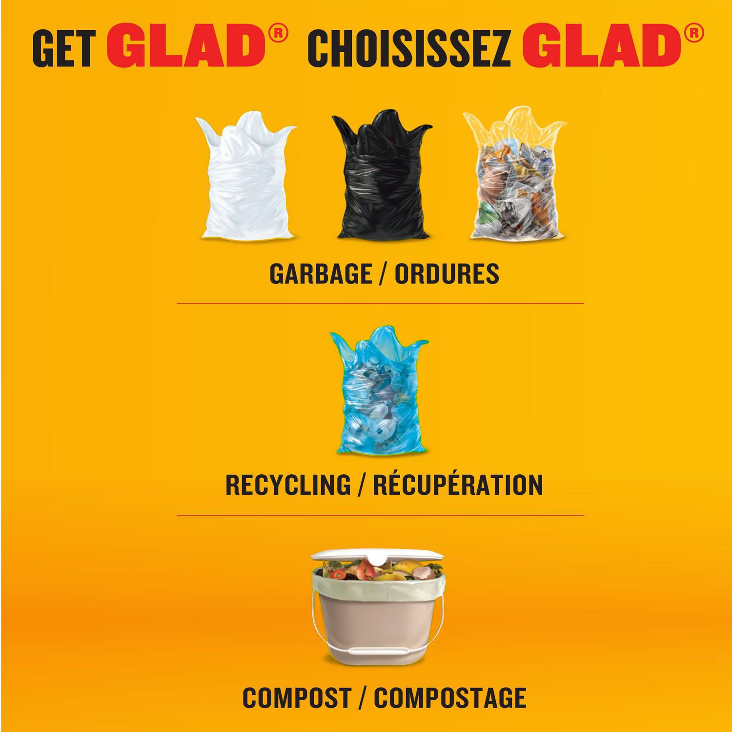 Glad Black Garbage Bags - Regular 74 Litres - 40 Trash Bags, 40