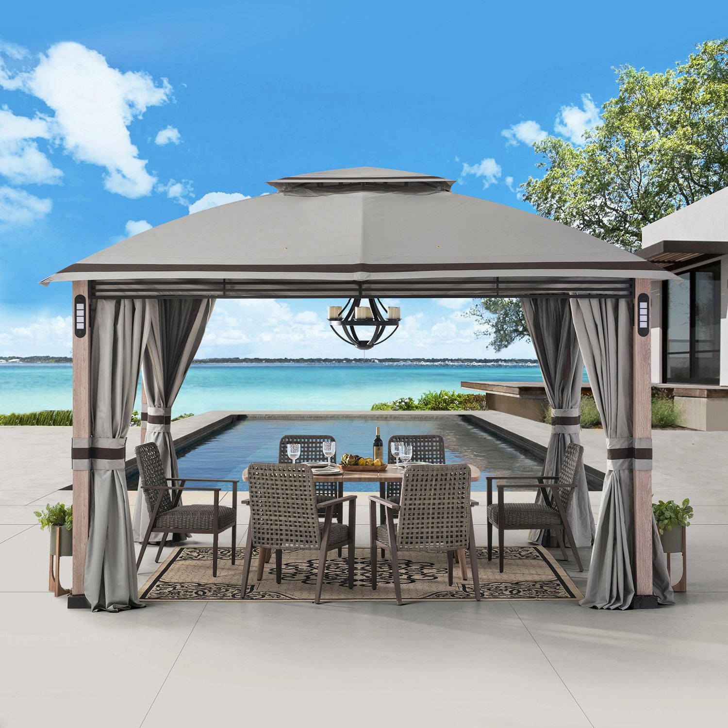 Sunjoy Monterey Park 10 ft. x 13 ft. Wood Grain Steel Framed Gazebo