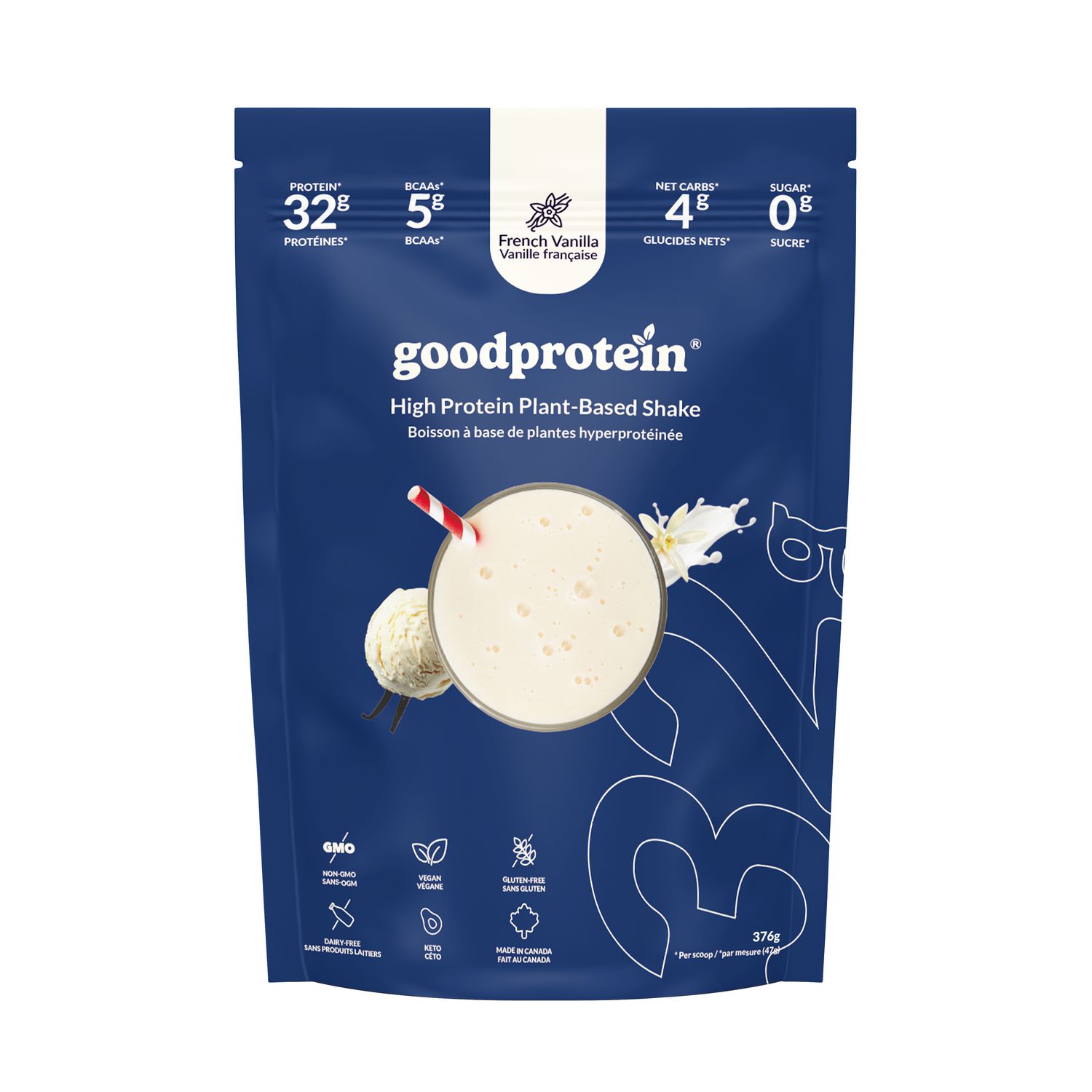 Good Protein, Vegan Protein, French Vanilla, 100% Natural, Non-GMO, Gluten & Dairy Free, 32g of Protein per Serving, 376g