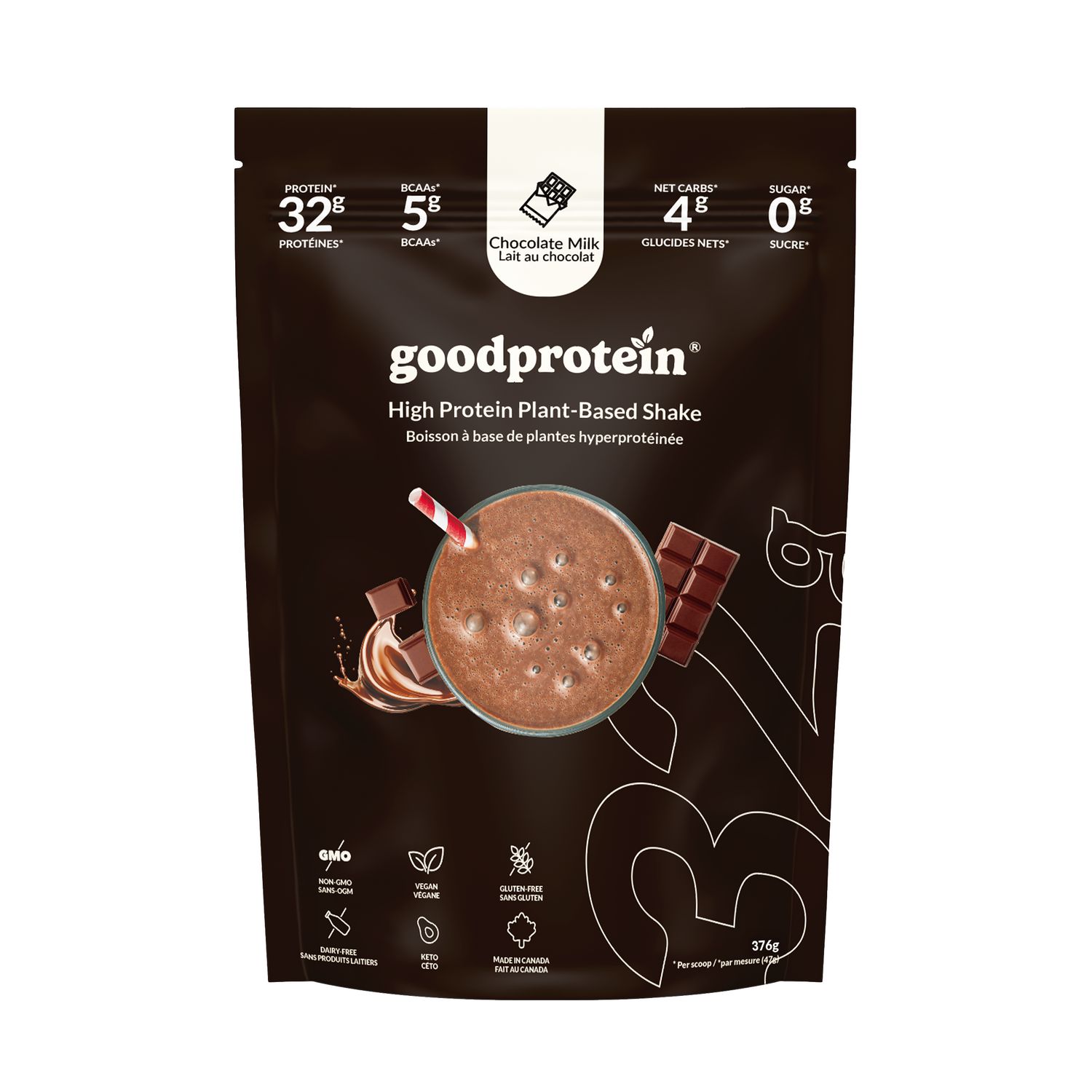Good Protein, Vegan Protein, Chocolate Milk, 100% Natural, Non-GMO, Gluten & Dairy Free, 32g of Protein per Serving, 376g