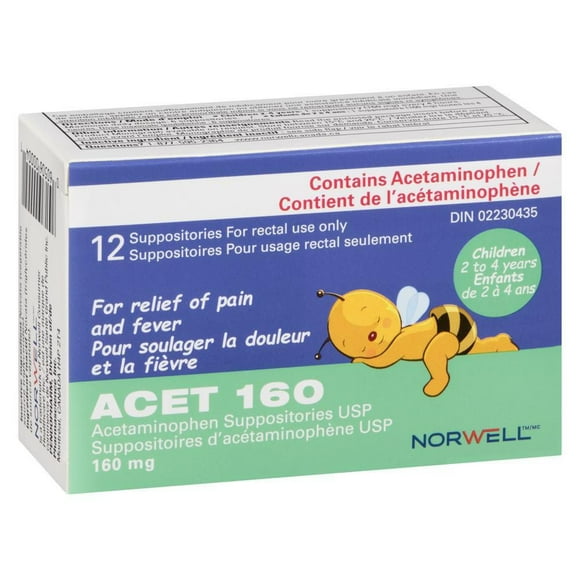 ACET Suppository for Fever & Pain 160mg, Fever Reducer Suppositories for Children 2-4 Years