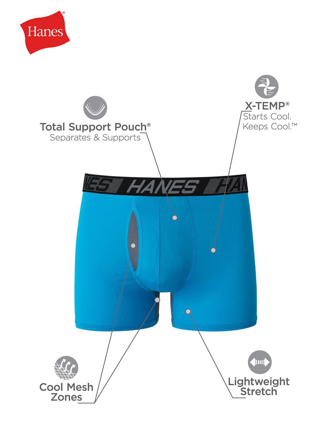 Hanes X-Temp Total Support Pouch Men's Trunks Pack, Anti-Chafing, Moisture-Wicking Underwear, 3-Pack, P3