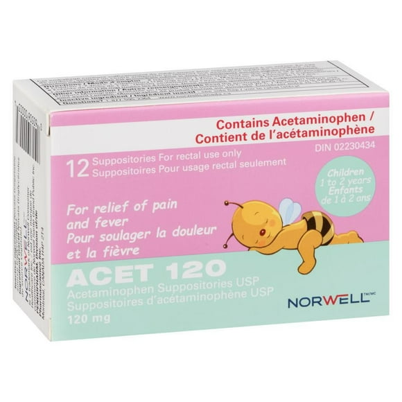 ACET Suppository for Fever & Pain 120mg, Fever Reducer Suppositories for Children 1-2 Years