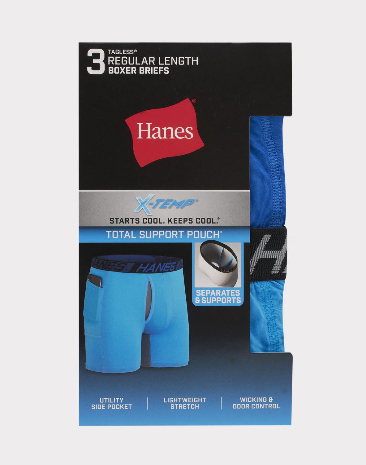 Hanes X-Temp Total Support Pouch Men's Boxer Briefs Pack, Anti-Chafing, Moisture-Wicking Underwear, 3 Pack