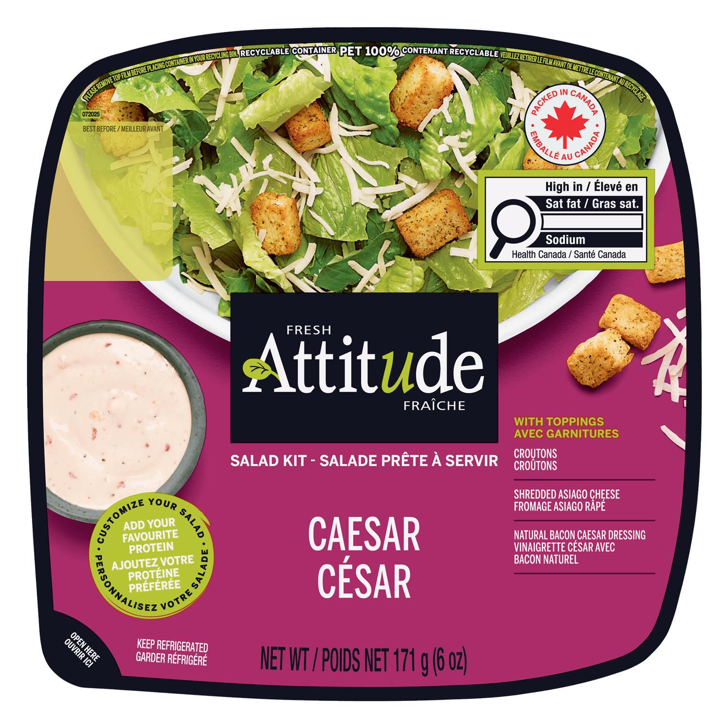 Kit de salade individuel Attitude Fraîche César avec garnitures 6 oz