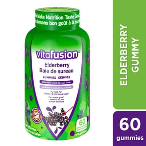 Vitafusion Elderberry Gummies - 225 mg of Elderberry Juice per Serving, For Cold & Flu + Vitamin C & D for Immune Support, 60 Count
