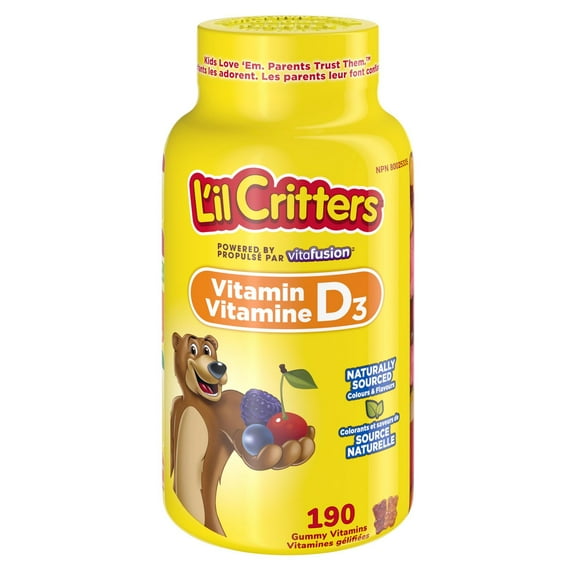 L'il Critters Children's Vitamin D3 Gummies - 800 IU Vitamin D3 Daily Dose, Helps Support Bone Health, Naturally Sourced Flavors, 190 Count