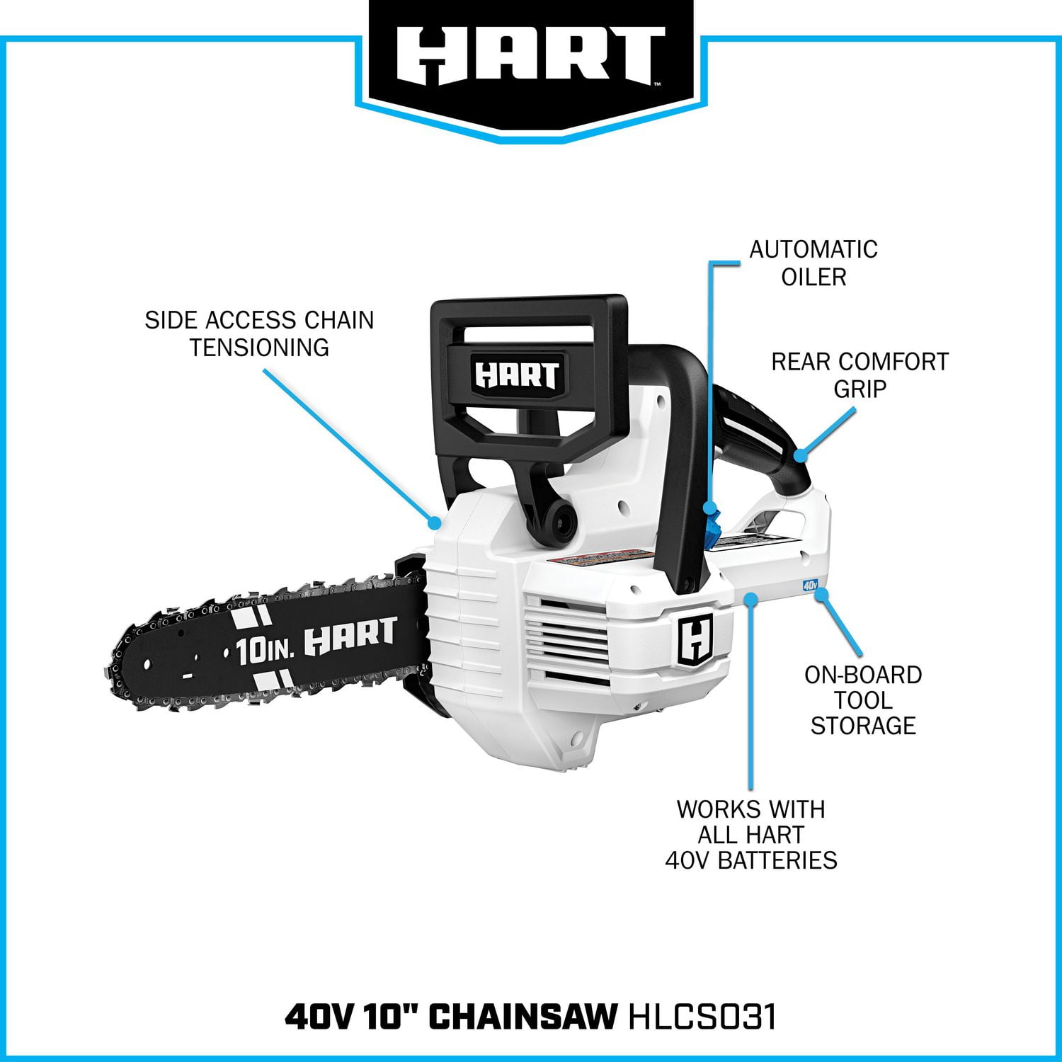 HART 40 Volt Cordless 10 Inch Chainsaw 1 2.5 Ah Lithium Ion