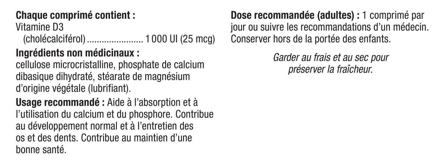 Comprimés vitamine D3 de Webber Naturals de 1000 UI