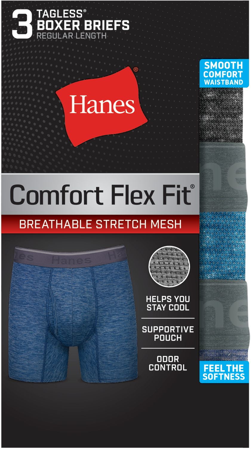 Hanes Comfort Flex Fit Men's Breathable Stretch Mirco Mesh Boxer Brief Underwear, 3-Pack