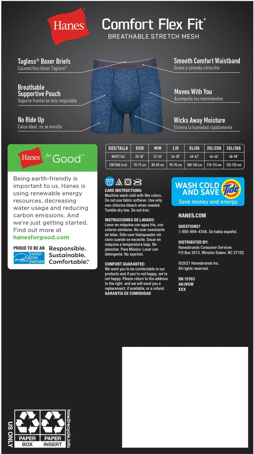 Hanes Comfort Flex Fit Men's Breathable Stretch Mirco Mesh Boxer Brief Underwear, 3-Pack