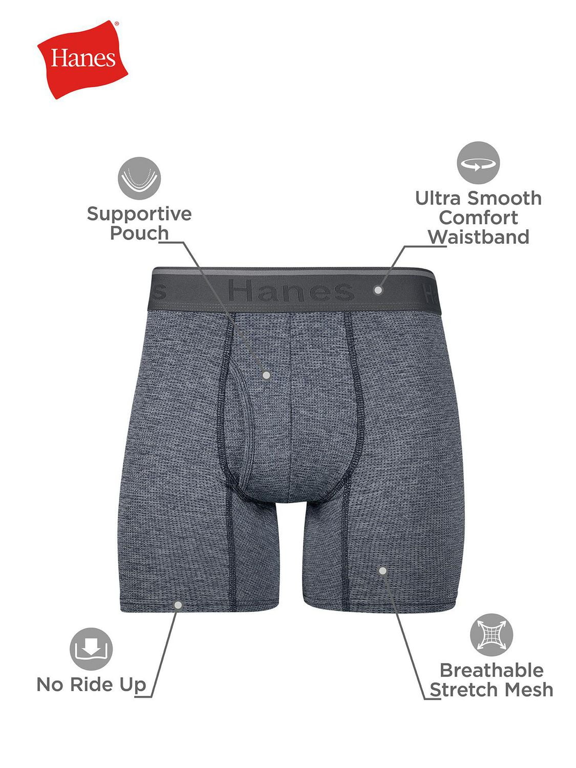 Hanes Comfort Flex Fit Men's Breathable Stretch Mirco Mesh Boxer Brief Underwear, 3-Pack