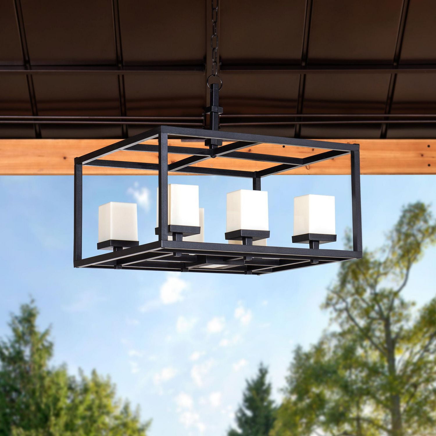 Sunjoy Geometric Outdoor Battery Powered SixLight LED Chandelier with