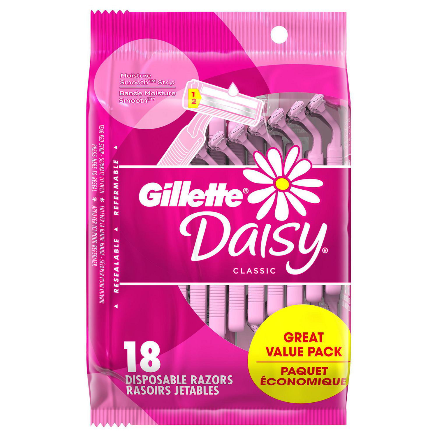 Gillette Daisy Classic Womens Disposable Razor, 18 Disposable Razors 