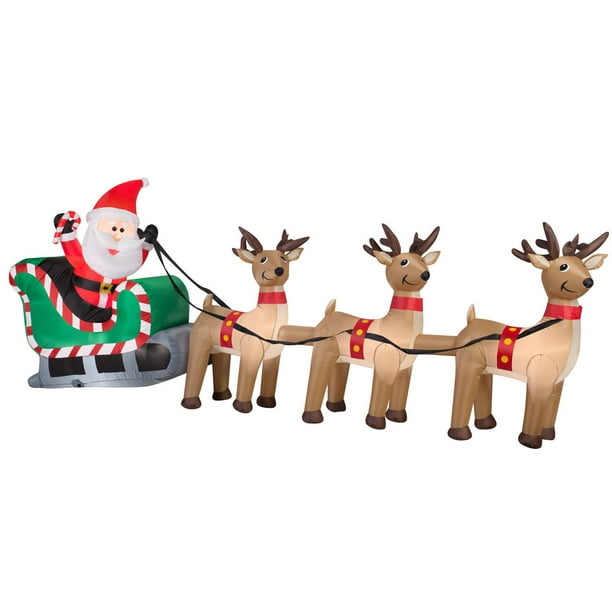 Auto-gonflable Père Noël dans un traîneau avec trois rennes d'Airblown