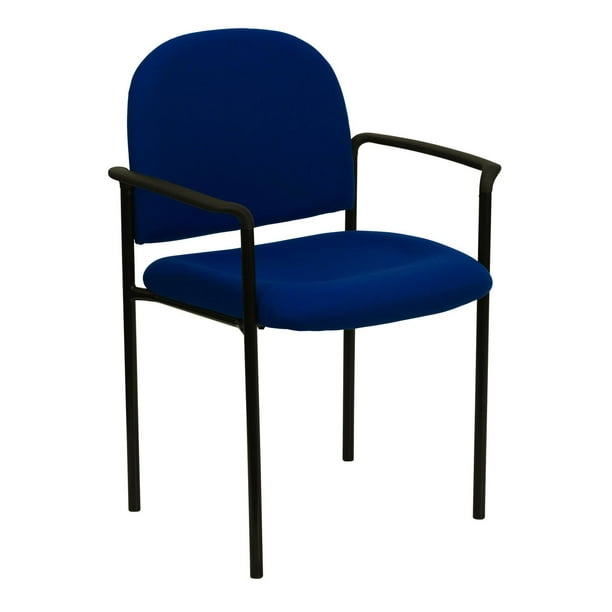 Chaise de réception auxiliaire empilable de confort en acier et tissu marine avec appui-bras
