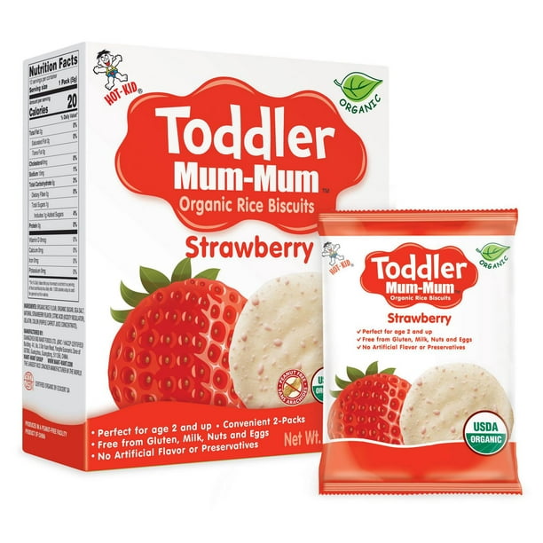 Biscuits de riz biologique à la fraises Mum-Mum par Hot-Kid pour bambins 12M-5T