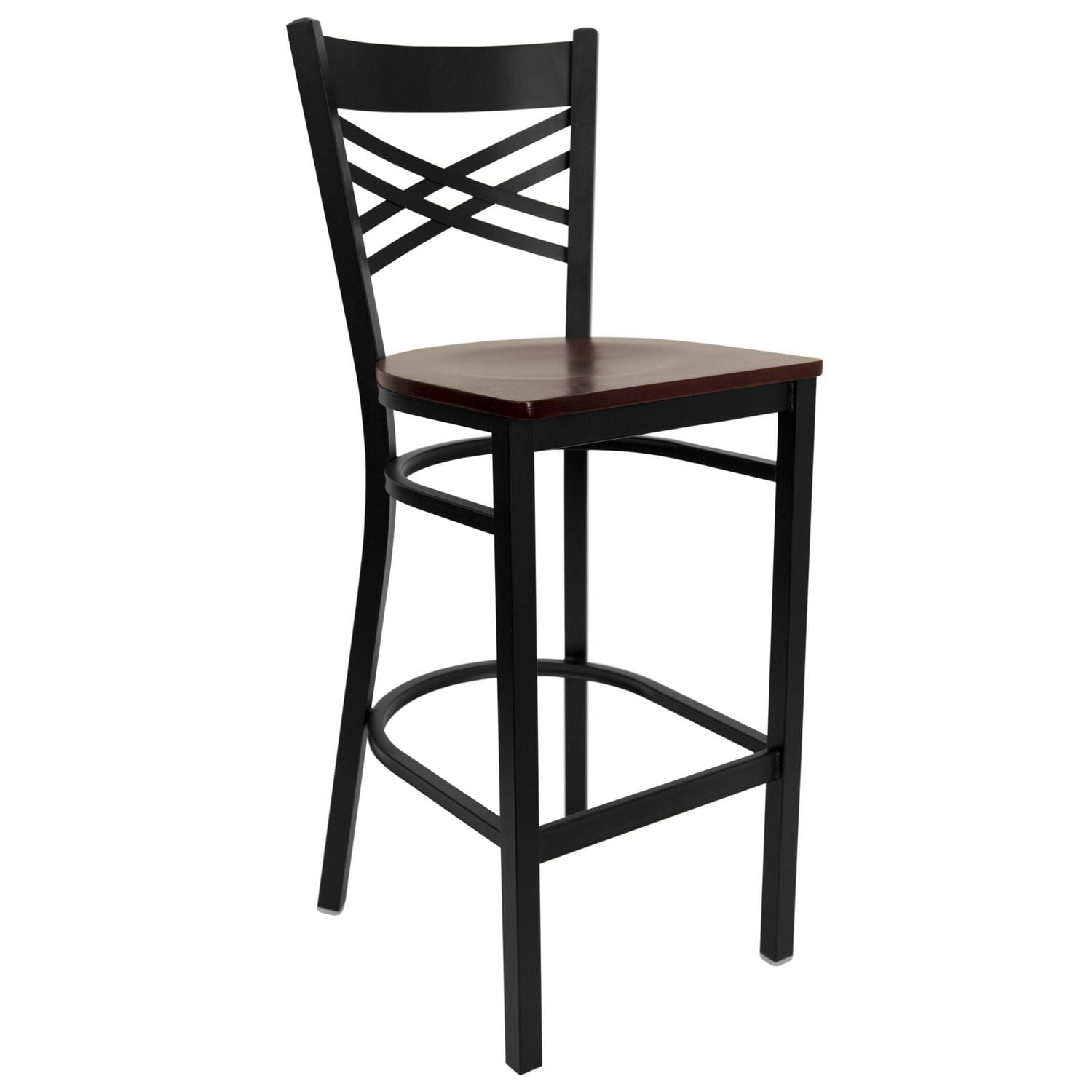 HERCULES Series Black ''X'' Back Metal Restaurant Barstool Mahogany