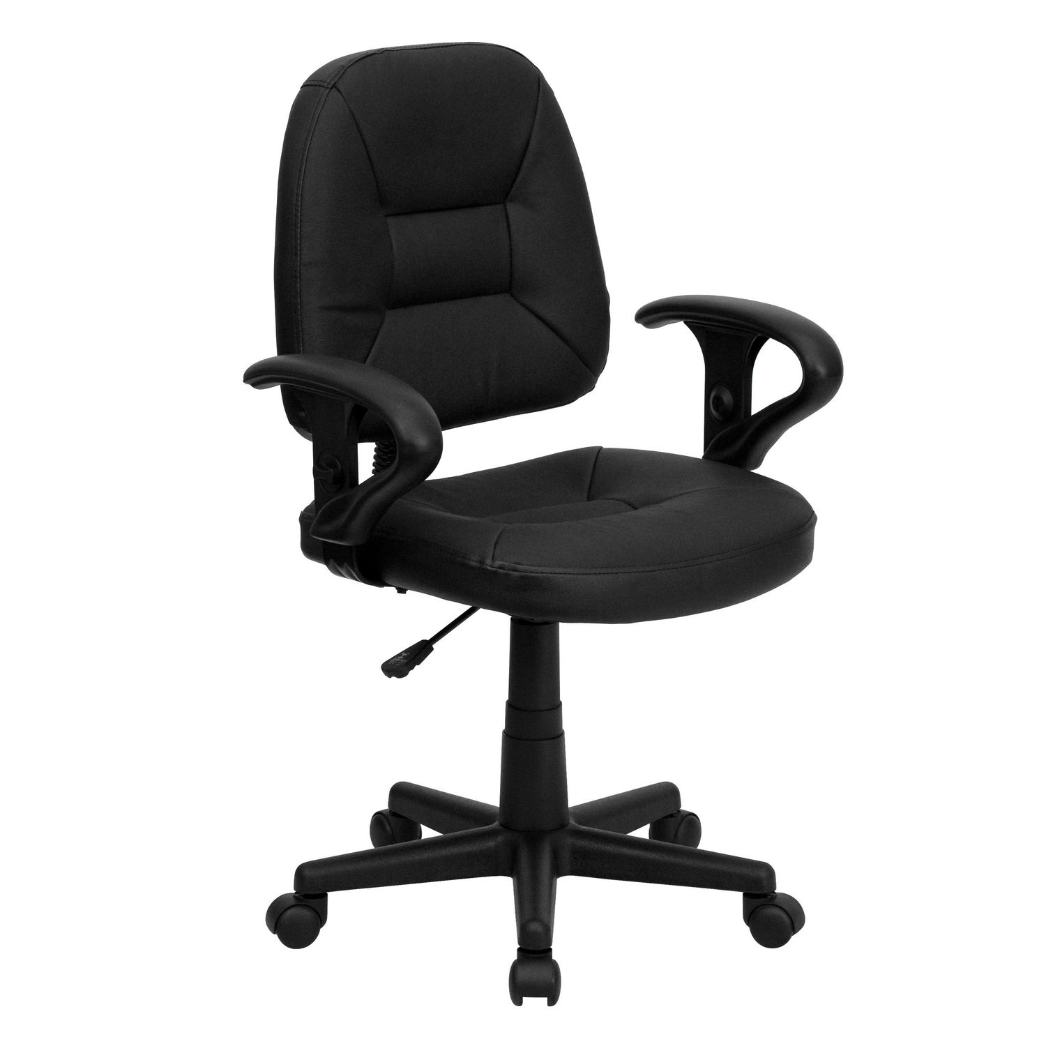 Mid Back Black Leather Ergonomic Swivel Task Chair With Adjustable Arms   6000199808799 