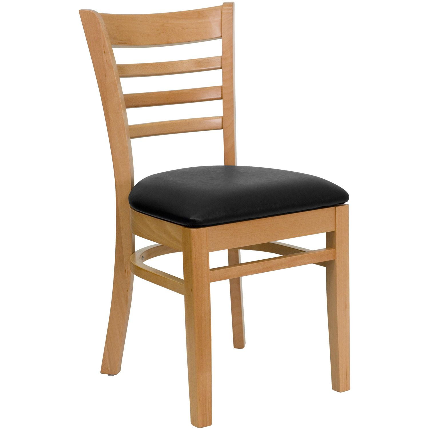 HERCULES Series Ladder Back Natural Wood Restaurant Chair Black Vinyl