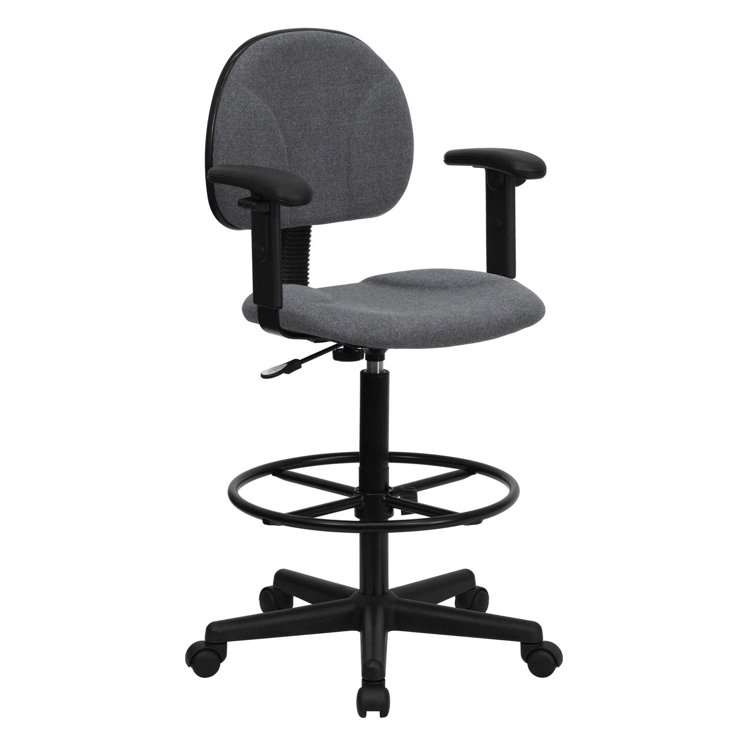 Gray Fabric Drafting Chair with Adjustable Arms (Cylinders 22.5''27