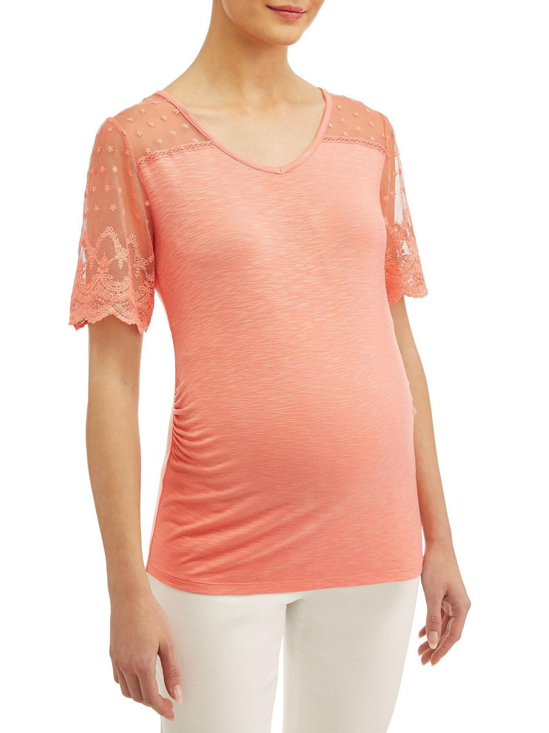 Short Sleeve Top with Lace Yoke & Sleeves Walmart Canada