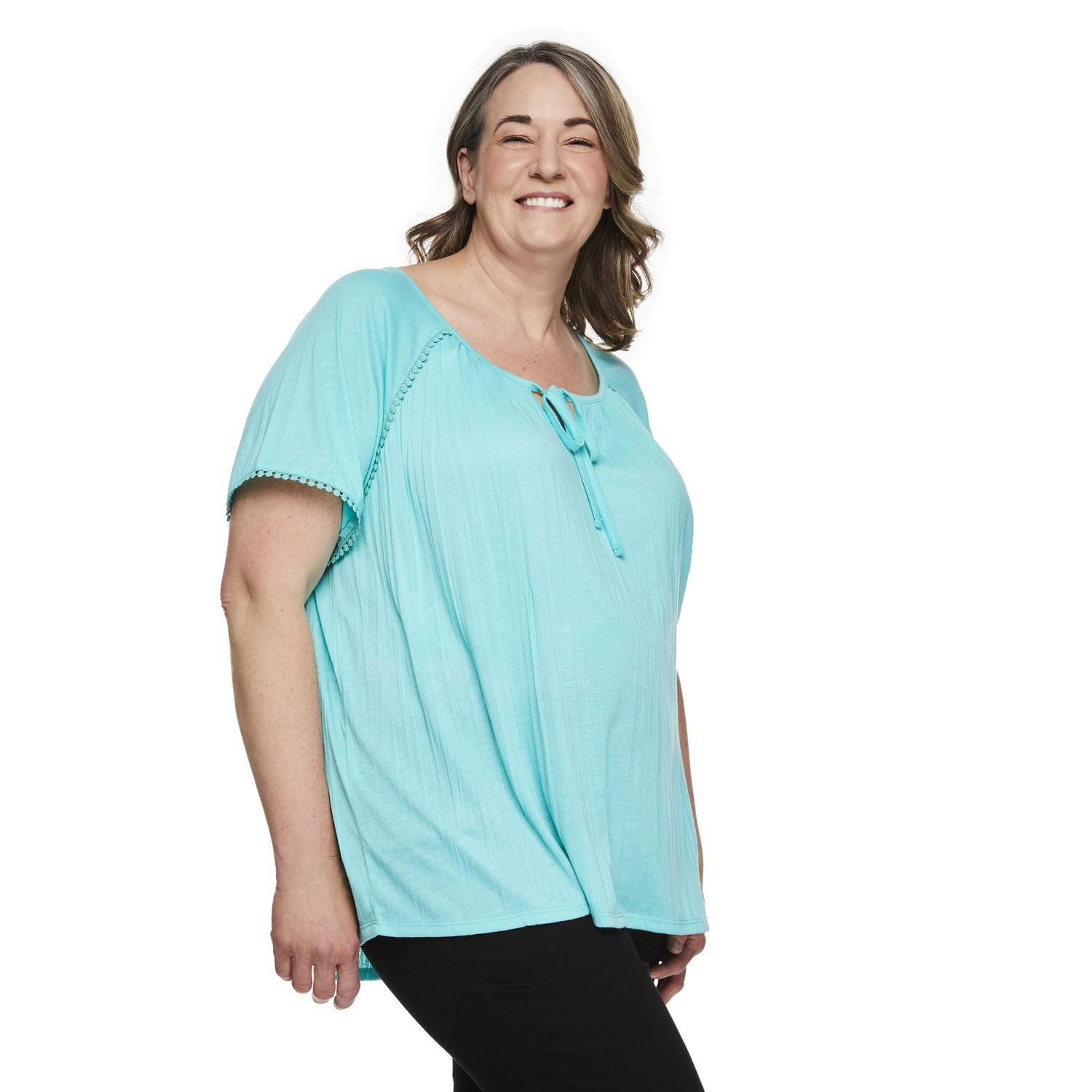 Penmans Plus Women's Crochet Ball Peasant Top