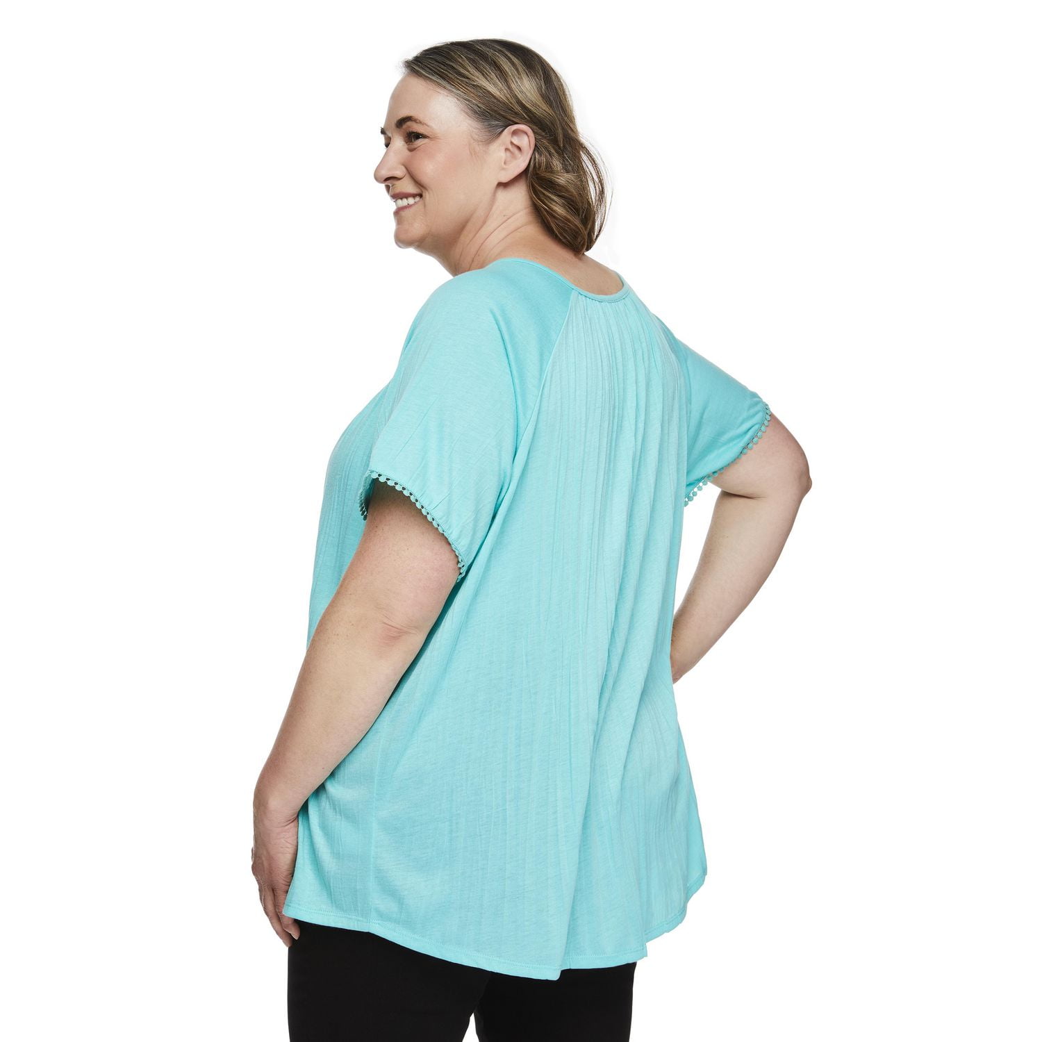 Penmans Plus Women's Crochet Ball Peasant Top