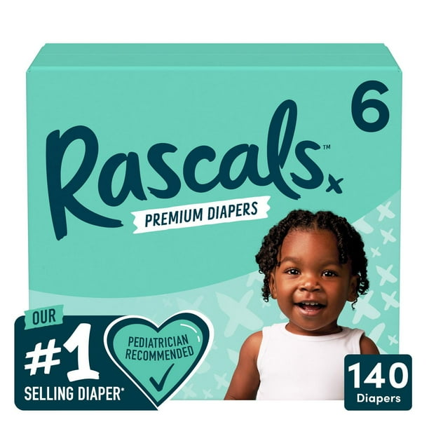 Couches de qualité Rascal + Friends − Super emballage économique Unisexe, tailles&nbsp;3-7, 120-200&nbsp;ct