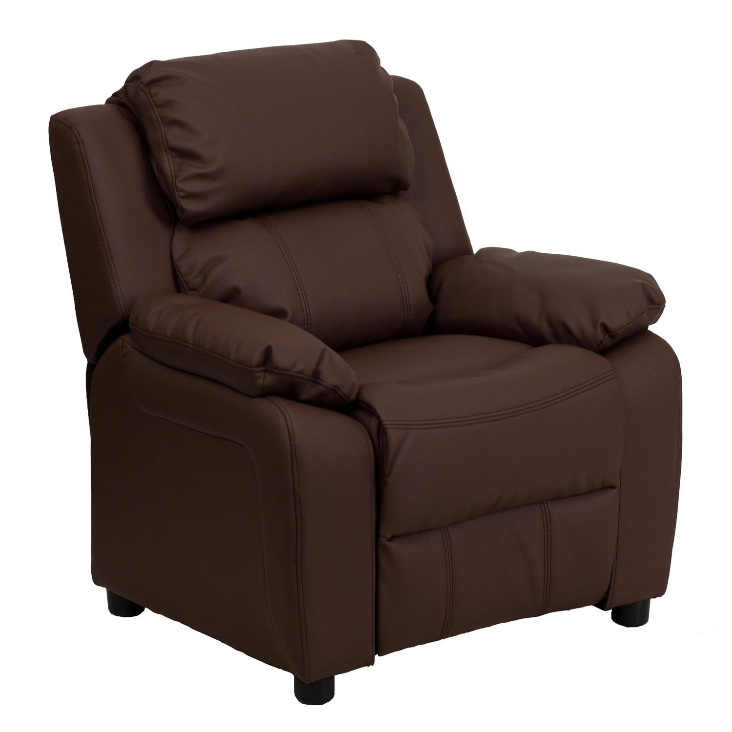 Deluxe Padded Contemporary Brown Leather Kids Recliner with Storage