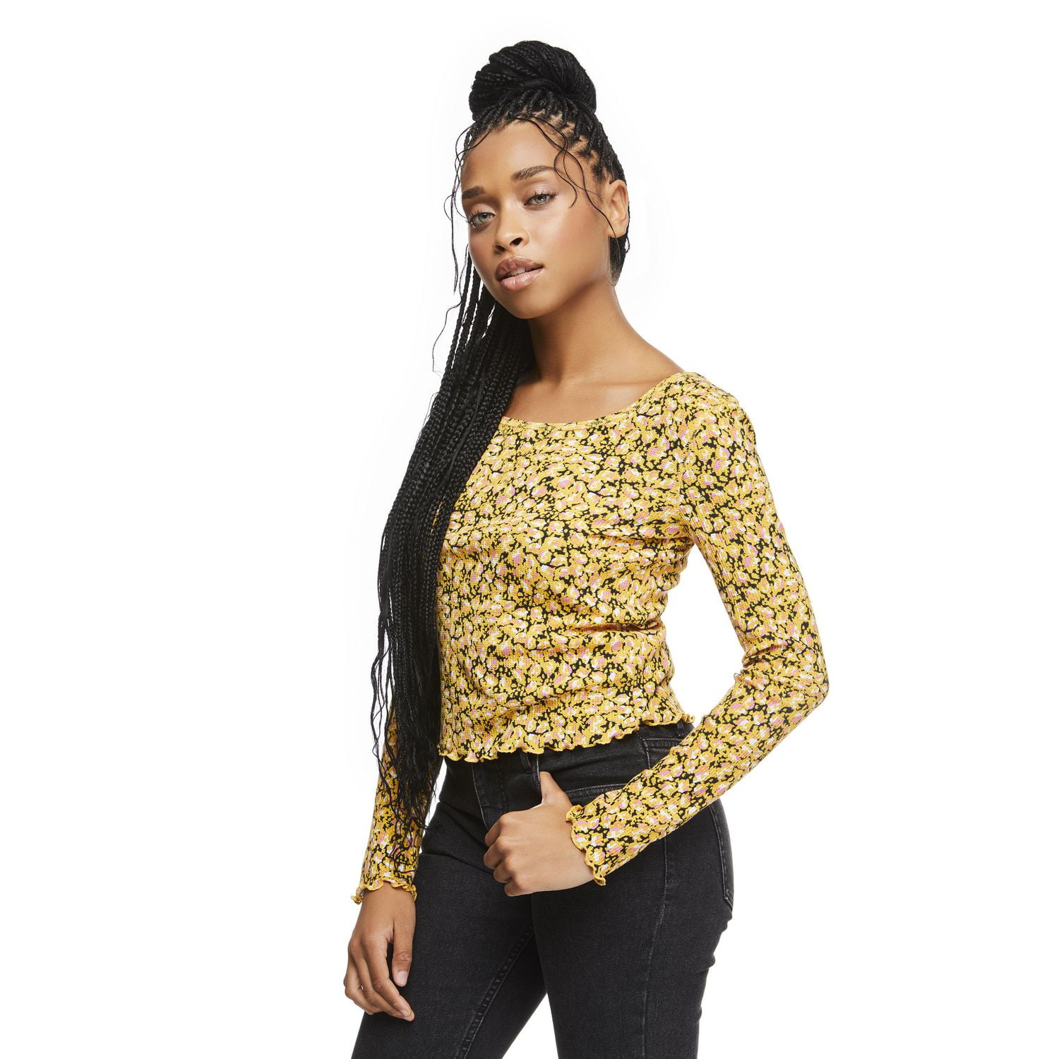 No Boundaries Women's Waffle Long Sleeve Tee